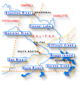 Rivers and Lakes maps showing travel times for paddling.